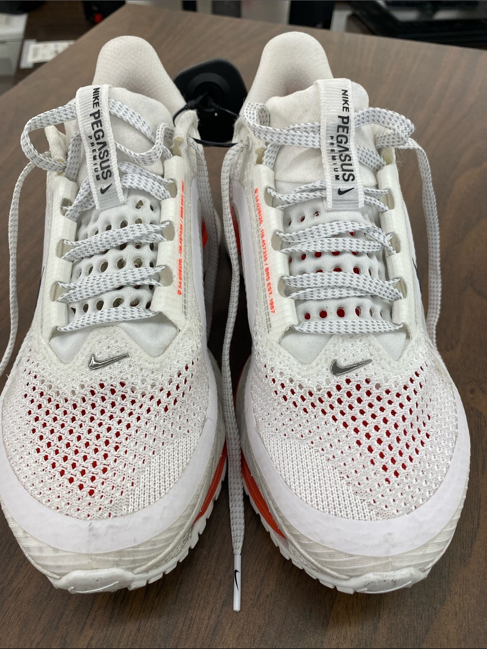 Nike White and Red Pegasus Knit Running Shoes